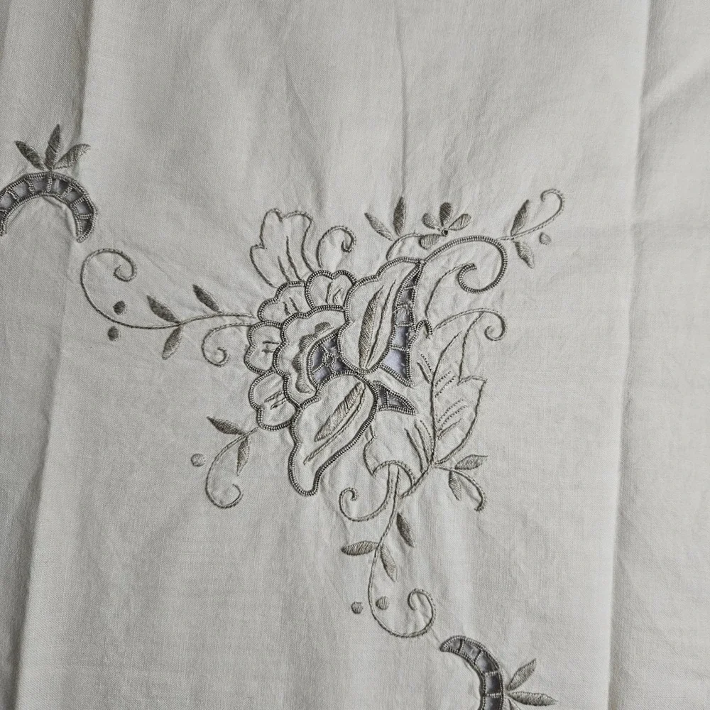 Vintage‎ Embroidered Floral Cutwork Square Tablecloth Scalloped Edge Cream 32x32